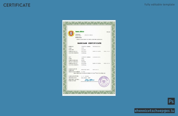 Portugiesische Heiratsurkunde – Beispielansicht in Word und PDF